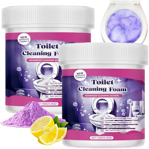 2PCS Fizzclean Toilet Cleaner, Foaming Toilet Bowl Cleaner & Toilet Stain Remover Heavy Duty, Touch Free Fizzy Foam Toilets Cleaner,Strong Toilet Cleaner Foam,Self-Activating Toilet Cleaning Powder