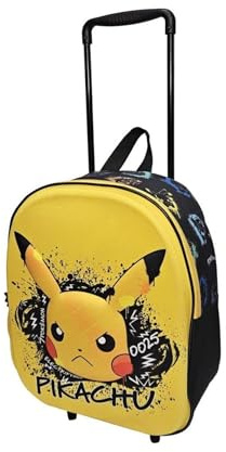 MANENTI S.L. Pokemon Pikachu Trolley für Kinder | 3D Schultasche Gelb mit Rädern und Griff | Trolley Rucksack | Schulrucksack | 100% Polyester