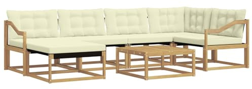 vidaXL Outdoor-Sofagarnitur 7 pcs Weiß und Creme 79 x 79 x 37 cm, Modernes Garten-Sofa-Set, langlebige Loungemöbel, stylische Terrassensitze, wetterfeste Schaumkissen, Akazienrahmen