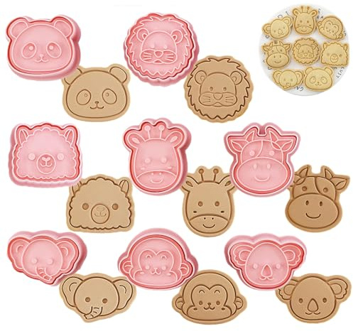 Honicemar Tier Ausstechformen 8 Stück, 3D Kunststoff Keksausstecher in Panda Löwen Alpaka Giraffen Kuh Elefanten Affen und Koala Form, zum Backen von Keksen für Fondant Gebäck und Kuchendekoration