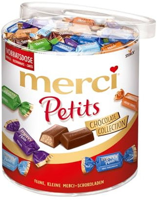 merci Petits Chocolate Collection in der Runddose – Feine Pralinen in 7 köstlichen Sorten - kleines Dankeschön für jedermann – (1 x 1kggeschenkdose)