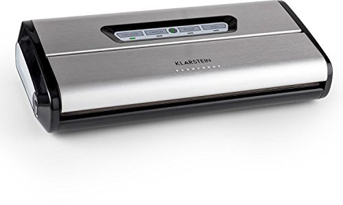 Klarstein FoodLocker Machine à Vide - Machine à Vide, Thermo soudeuse, 16 l/MN, 3 mm Soudure, Commandes tactiles, Aspire, soude, Automatique et Manuel, 10 Sacs sous Vide, INOX brossé, Gris