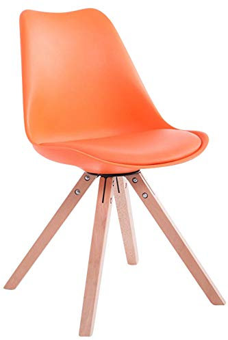 CLP Retro-Stuhl Toulouse Square Mit Kunstlederbezug | Kunstoff-Lehnstuhl Mit Holzgestell, Farbe:orange, Gestell Farbe:Natur