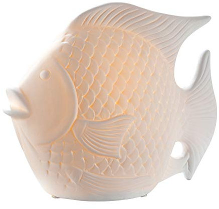 GILDE Deko Lampen Tischleuchte - Fisch Motiv - Küsten Dekoration Strandbude -weiß Porzellan - Fassung E 14, max 25 Watt - Breite 25 cm