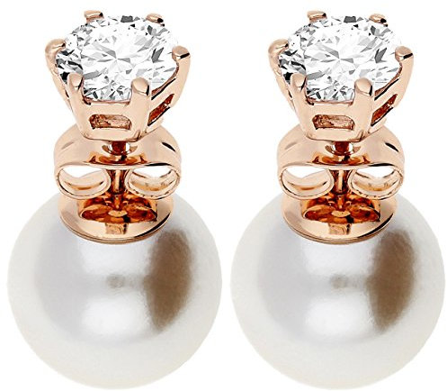 MYA art Ohrringe Ohrstecker Doppel Perlenohrringe Front Back Perlen mit Zirkonia Rosegold Vergoldet Weiß Rose Set Damen MYARGOHR-3