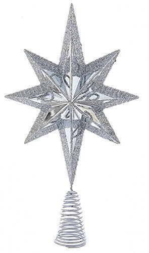 Kurt Adler Christmas Star Mini Tree Topper Star Burst 6.75 inch Silver