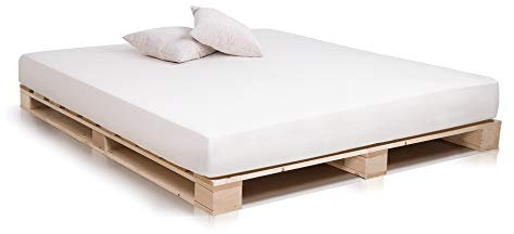 PALETTI Palettenbett Massivholzbett Holzbett Bett aus Paletten mit 11 Leisten, Palettenmöbel Made in Germany, 160 x 200 cm, Fichte natur