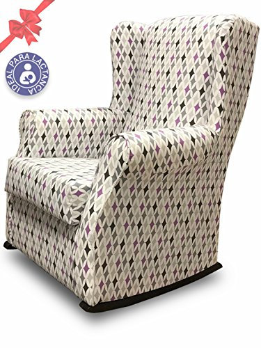 SuenosZzz- Sillón balancín orejero butaca de Lactancia. Tejido estampacion HP Rombo.