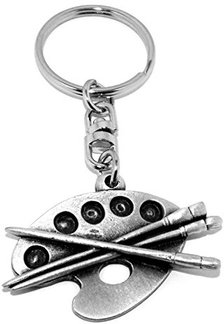 Artists Palette Art Keyring (Brush and Paint) in a black organza gift pouch