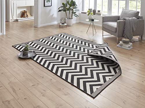NORTHRUGS In- und Outdoor Teppich Palma 120x170cm-Wendeteppich Wetterfest Modernes Design Zick-Zack Muster Läufer für Balkon Terrasse Garten Wintergarten Wohnzimmerteppich Wasserfest in Schwarz Creme