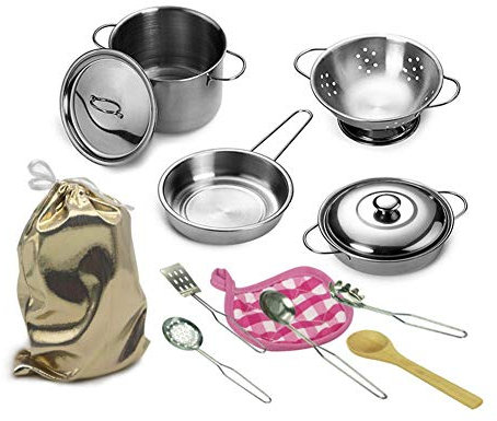 Eternitry Cuisine en Acier Inoxydable Set Jeu pour Enfants Chef Set Jeu Enfants Faire Semblant Cuisine Kit Garçons et Filles Ustensiles Pots et casseroles Jouets