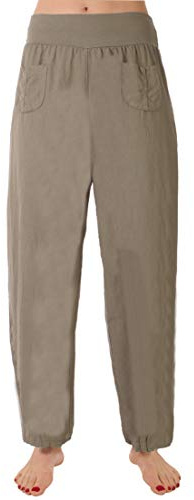 FASHION YOU WANT Damen Leinenhose Größe 36/38 bis Größe 56/58 aus 100% Leinen - leichte Sommerhose Tunnelbund mit Gummizug und 2 aufgesetzten Taschen vorne -