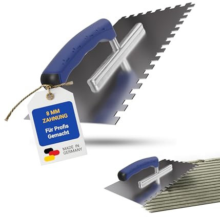 Karl Dahm® Softgriff-Zahnkelle 8 mm – Profi Glättekelle aus rostfreiem Edelstahl – Ergonomischer Griff – Ermüdungsfreies Arbeiten – Made in Germany – 10641