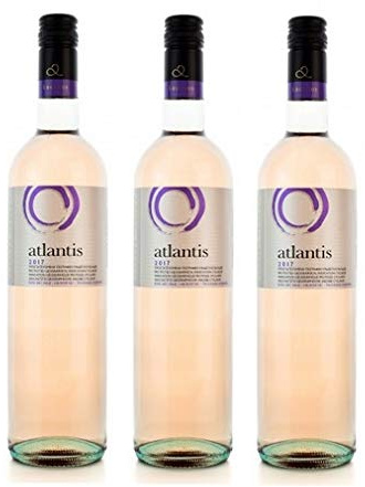 3x 750ml Atlantis Rosewein trocken sommerfrisch Santorini Argyros griechischer Rose Wein Set + 10ml Olivenöl von Kreta zum Test
