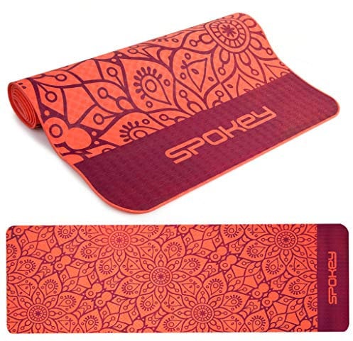 SPOKEY Mandala Yogamatte 183 x 61 x 0,4 cm, rutschfest, stabilisierend und sicher, Für Yoga, Pilates, Fitness und Gymnastik, Aus umweltfreundlichem TPE, biologisch abbaubar, rot, 5902693260516