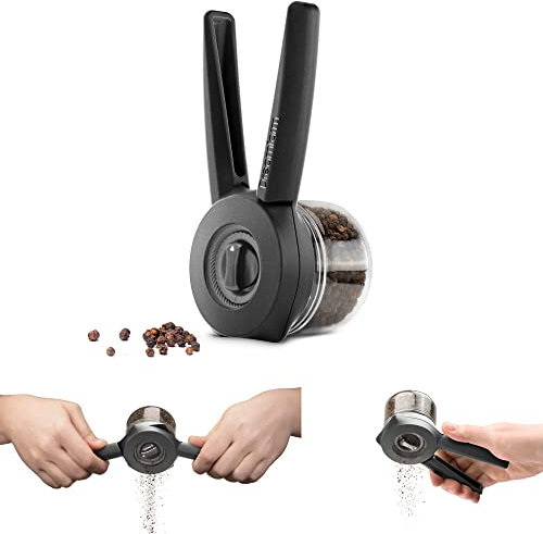 Dreamfarm Ortwo Lite + Extra Jar | One-Handed Plastic Manual Pepper Mill with Ceramic Grinder | Refillable Salt Grinder, Spice Mill | Black, 2oz