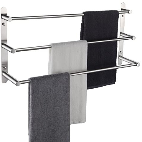 KOKOSIRI Badetuchstangen Edelstahl Badezimmer 3 Etagen Leiter Handtuchhalter Wandhalterung Handtuchregale Gebürstetes Nickel B5002BR-L24