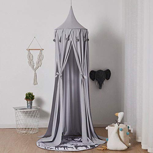 Runde Kuppel Betthimmel aus Baumwolle - Moskitonetz für Kinderzimmer, Lesezimmer, Schlafzimmer-Dekoration - Ohne Spielmatte (Spandex, Grau)