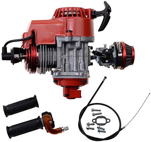 WOOSTAR 44mm Big Bore Zylinder mit Rückstoßstarter mit Vergaser und Luftfilter Modifizierter Motor Kit Ersatz für 2-Takt 43ccm 47ccm 49ccm 52ccm Mini Pocketbike Gas Moped Scooter Rot