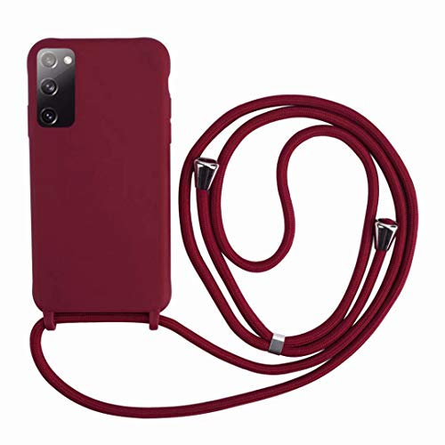 2ndSpring Handykette Schutzhülle kompatibel mit Samsung Galaxy S20 FE /S20 Fan Edition/S20 Lite Handyhülle mit Band,Halsband Lanyard Silikonhülle,Soft Silikon Rot