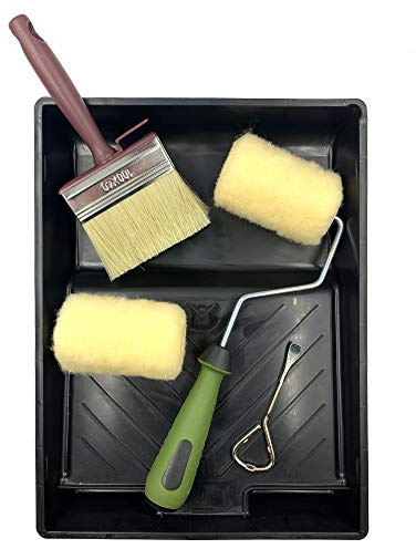 Fence Paint Brush and Roller Set, Fence and Shed Brush with Decking Roller for Painting Walls, Block Paving, Masonry and Wooden Surfaces