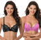 Curve Muse Women's Underwire Plus Size Push Up Add 1 and a Half Cup Lace Bras -2PK-Hot Pink,Black-32D (EU:70D)