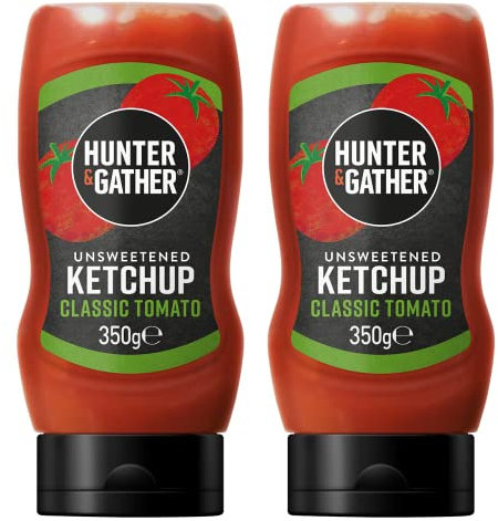 Hunter & Gather Sauce ketchup non sucrée | 2 x 350 g de ketchup classique, paléo, faible teneur en glucides et végétalien | Sans sucre ajouté ni édulcorants