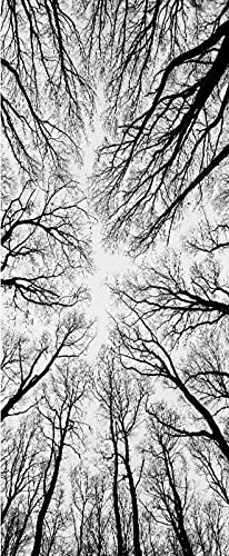 A.Monamour Sticker Porte Autocollant Poster De Porte 3D La Cime Des Branches D'Arbres Silhouette En Hiver Noir Et Blanc Vinyle Affiche De Porte Sticker Mural Papier Peint Art Décor 90 x 200 cm