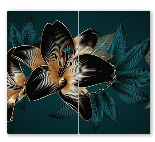 Canvas Fly 60x52 Glas-Herdabdeckplatte für Induktions- & Cerankochfeld Küchen-Spritzschutz Universale Küchenarbeitsplatte Schneidebrett & Kochplatte-Abdeckung Rutschfest Glasplatte inkl. Silikonnoppen