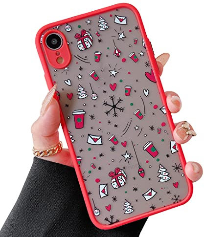 ZTOFERA Compatible with iPhone XR Case, Christmas Cute Protective Phone Case Xmas Translucent Frosted Hard PC Back Case Shockproof Silicone Bumper Cover for iPhone XR, Coffee Cup