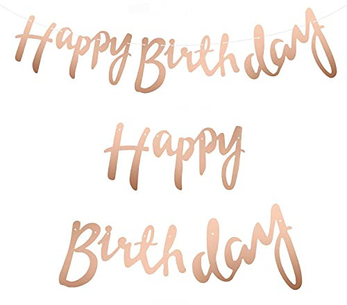 5M Happy Birthday Banner in Roségold metallic, Glitter Happy Birthday Schriftzug Girlande zum Aufhängen, Geburtstagsdekoration für Erwachsene und Kinder - Mädchen und Jungen (Roségold)