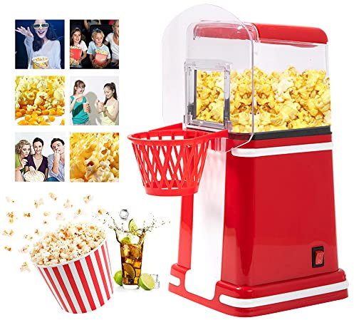 Palomitero, 1200W Maquina Palomitas con Aire Caliente Sin Grasa Aceita, Adecuada para Uso doméstico, Fútbol, Noche de Cine, Rojo
