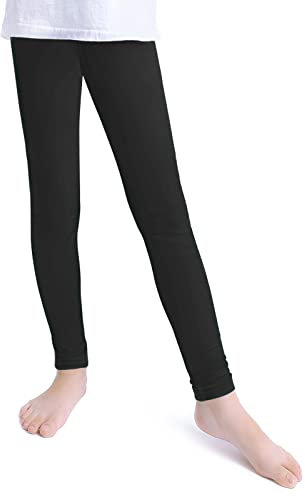 KEREDA Mädchen Leggings Kinder Sporthose Teenager Sport Hosen Lang Baumwolle Schwarz 134-140