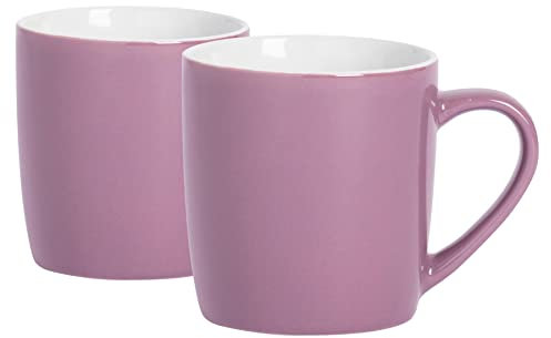 Argon Tableware Coloured Coffee Mugs - Purple - 350ml - Pack of 2 - Gloss Ceramic Stoneware Tea Mugs Latte Cappuccino Cups Hot Chocolate Cups Colourful Mug Set with Handle
