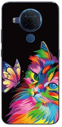 KARTXITAI Hülle Kompatibel mit Nokia 5.4, Stoßfeste Schutzhülle mit Weiche Silikon Bumper Case Handyhülle Anti-Kratzt Transparent Rückseite - Schmetterling, Katze