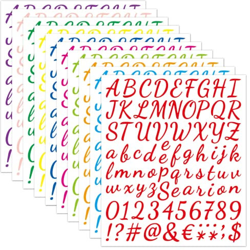 1008 Stück 12 Blätter Selbstklebende Buchstaben Aufkleber Vinyl Klebebuchstaben Wetterfest Alphabet Aufkleber Selbstklebende Buchstaben Nummern Aufkleber für DIY Scrapbook Grußkarte, 12 Farben