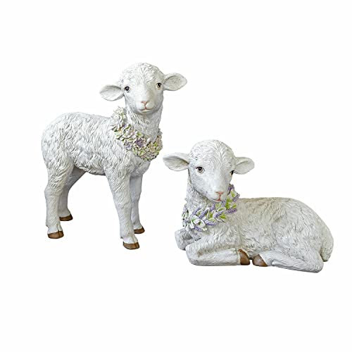 Loberon Deko-Lamm 2er Set Pepperell, handbemalt, naturgetreu gefertigt, Tierfigur, Osterlamm, Ostern, Osterdekoration, Osterfest, Polyresin, weiß