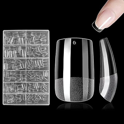 240 Stück Nageltips,Pre-Buff Full Cover Nail Tips,Nagelspitzen Tips in 12 Größen,Acryl Falsche Künstliche Nägel Tips,Harz Kunstnägel Full Cover Nail Tips,Square-Short…