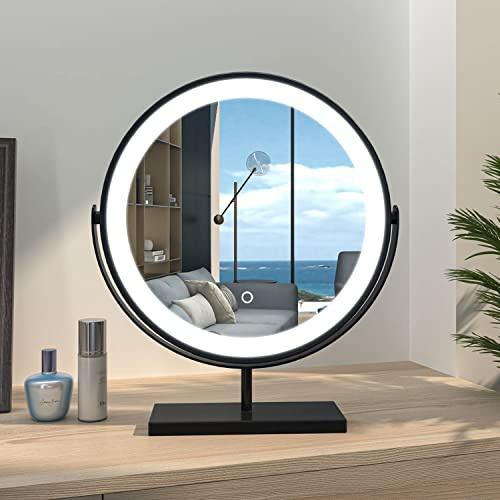 Aica Sanitär Schminkspiegel LED mit 3 Lichtfarben 360°drehbar Spiegel Rund 40cm Hollywood Spiegel Touch dimmbar und Helligkeig-Memory