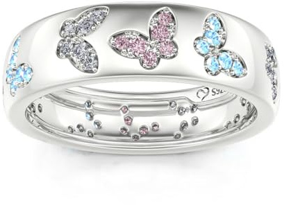 Jeulia Schmetterling Intarsien Damen Bandring: 1.77 ct Rundschliff Eternity Verlobungsring Sterling Silber Promise Unendlichkeit Diamant Zirkonia Schmuck Ring