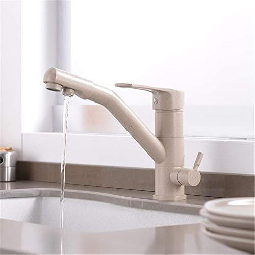 ZEDARO Küchenarmaturen Beige Trinkwasserfilter Wasserhähne Waschbecken Mischbatterie 360 drehbarer Doppelgriff Deck montierter gefilterter Kran für Küche 3-Wege mit Luftsprudler