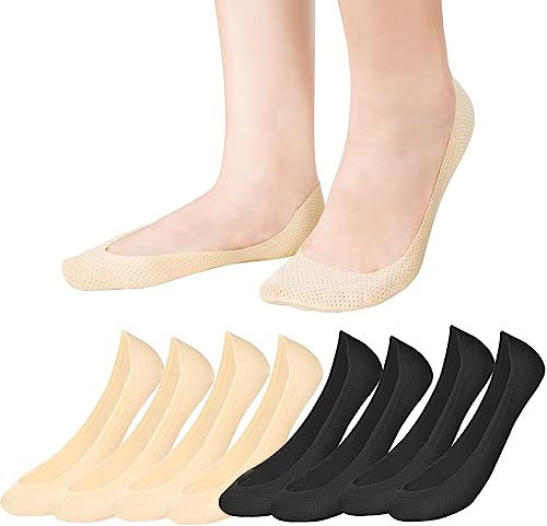 MELLIEX 4 Paar Füßlinge Ballerina Socken Damen Unsichtbare Atmungsaktiv Baumwolle Nylon mit Rutschfest Silikon