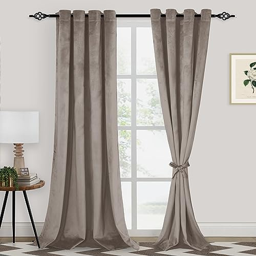 XWZO Taupe Samtvorhänge, 244 cm lang, elegant, weich, Luxus-Vorhänge für Wohnzimmer, wärmeisoliert, Raumverdunkelung, Taupe, Vorhang für Schlafzimmer, Dekoration, Samtvorhänge, Set 2 Paneele