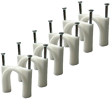 Lot de 50 clips de câble ronds blancs avec clou de fixation type K (30 mm)