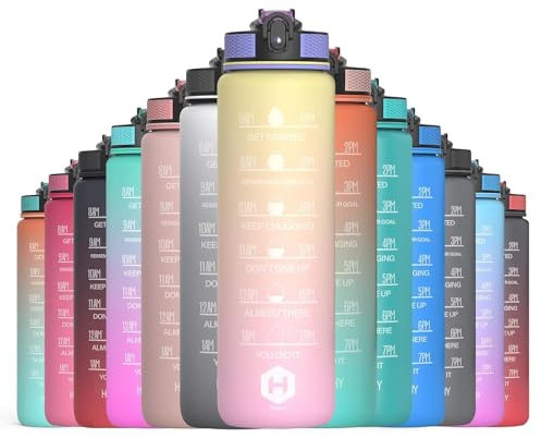 HOMEEX 1 Litre Motivational Fitness Sport Water Bottles with Straw & Time Maker, BPA-free Plastic Drink Bottle 1l Design for Girls, Boy Running,cycling (Spout 1000ml Pink)