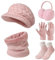 Niwicee Mütze Schal Handschuhe Damen Winter Set Dicke Socken Damen Plüsch Ohrenschützer Kombi Set Strickmütze Gestrickte Schal Wärmer Fleece Gefütterte Handschuhe Geschenke Für Winter-Rosa-