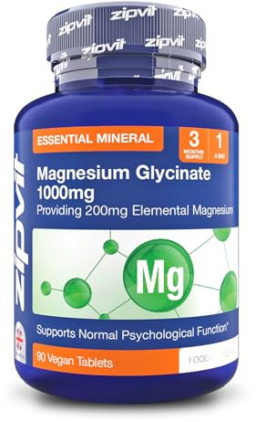 Zipvit Magnesium Glycinate 2000mg with 400mg Elemental, Plus Vitamin B6, 120 Vegan Tablets, High Strength Magnesium Supplements