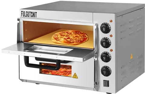 Fulgutonit Horno para Pizza, 3000W Horno de Pizza Eléctrico de Acero Inoxidable, con 40x40cm Piedra para Pizza, 120Min Temporizador, 50-350℃ Temperatura Controlada (Doble)