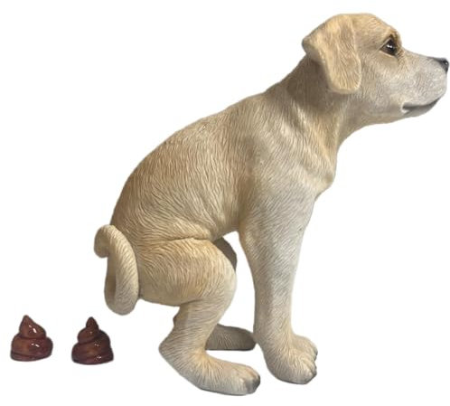 Zhe Jiu Pooping Dog Statue - Desktop Gift for Labrador Lovers, Humorous Animal Statue Decoration, Funny Squatting Dog with Poop