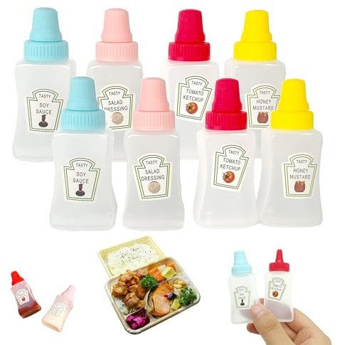OHYER 8 piezas Mini Botellas de Salsa Dispensador de Botellas de Plástico para Condimentos Squeeze Bottle Plástico Miel de soja Ensalada Ketchup la cocina para picnics para el trabajo para viajar (A)